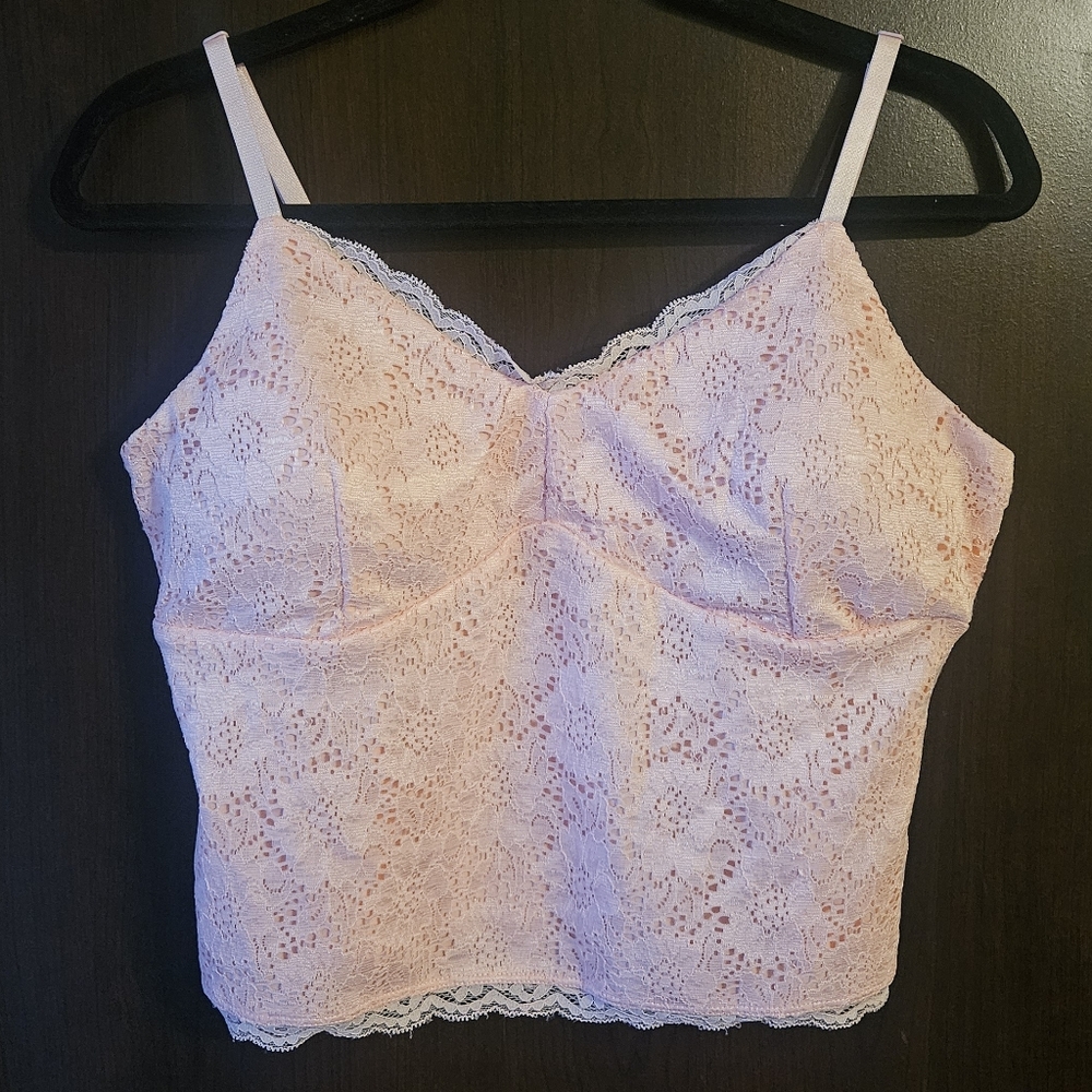 No Boundaries Baby Pink Lace Camisole With Adjustable Straps Size Large